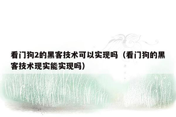 看门狗2的黑客技术可以实现吗（看门狗的黑客技术现实能实现吗）