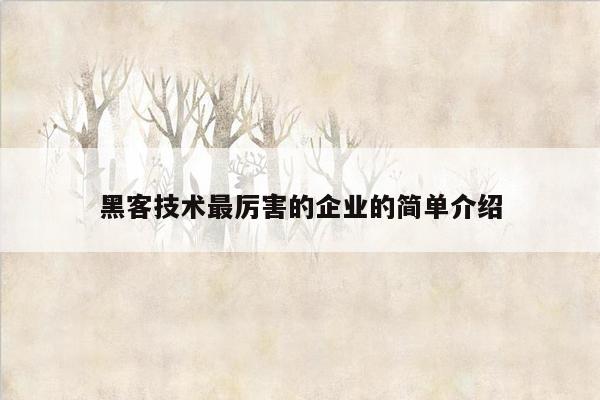 黑客技术最厉害的企业的简单介绍