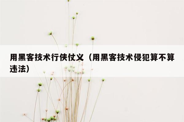 用黑客技术行侠仗义（用黑客技术侵犯算不算违法）