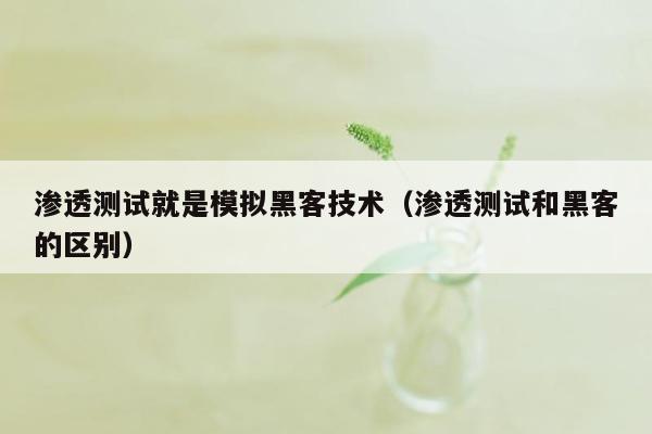 渗透测试就是模拟黑客技术（渗透测试和黑客的区别）