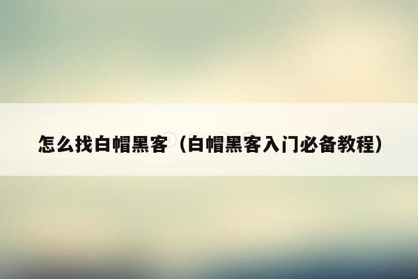 怎么找白帽黑客（白帽黑客入门必备教程）