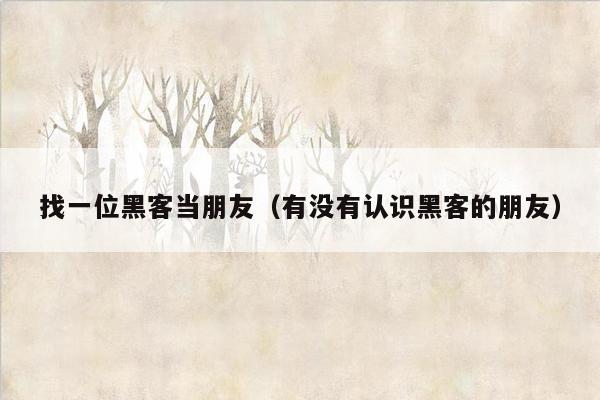 找一位黑客当朋友（有没有认识黑客的朋友）