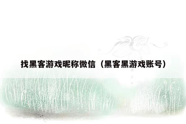 找黑客游戏昵称微信（黑客黑游戏账号）