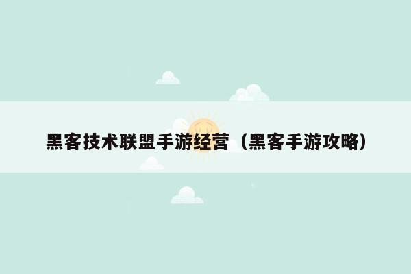 黑客技术联盟手游经营（黑客手游攻略）
