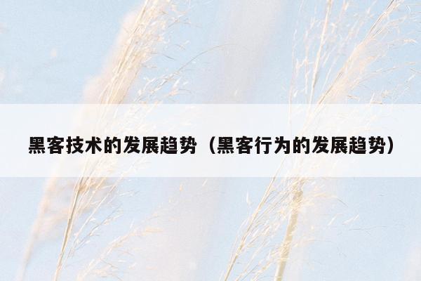 黑客技术的发展趋势（黑客行为的发展趋势）