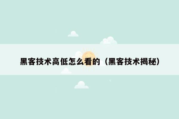 黑客技术高低怎么看的（黑客技术揭秘）