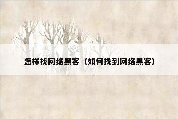 怎样找网络黑客（如何找到网络黑客）