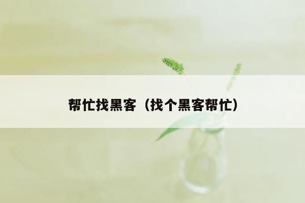 帮忙找黑客（找个黑客帮忙）