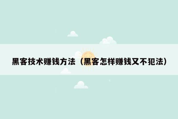 黑客技术赚钱方法（黑客怎样赚钱又不犯法）